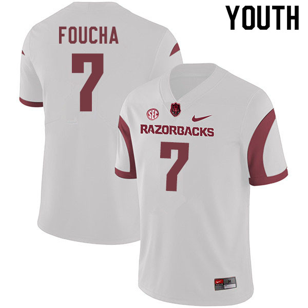 Youth #7 Joe Foucha Arkansas Razorbacks College Football Jerseys Sale-White - Click Image to Close